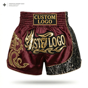 Vente en gros de shorts de lutte personnalisés avec logo sur le devant, durables, 180g, en satin premium, unisexes, pour le kickboxing et le MMA - Product Image 1