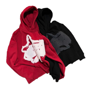 Custom 100% Cotton Distressed Man Fleece Sweatshirt for Men Oversized Hoodie 3D for Puff Print Cut Edge Corpped Pullover for - Product Image 2