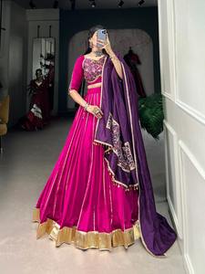 Lehenga choli Chanderi แท้ขอบด้วย zari Gota ทำงานด้วยเสื้อผู้ผลิตจาก surat - Product Image 2