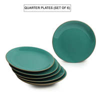 Ensemble de 6 assiettes à dîner de 10 pouces en céramique émaillée à la main 'Turquoise terreux', compatibles micro-ondes, durables, personnalisables pour les hôtels
