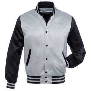 Veste bomber en satin personnalisée de haute qualité en gros, broderie OEM, logo imprimé, patchwork sur le devant, unisexe, streetwear de plein air - Product Image 1