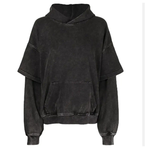 Unisex Acid Washed Premium Quality Double-Layered Hoodies Custom Logo Embossed Loose Fit Breathable Quick Dry Winter Hoodies - Product Image 1