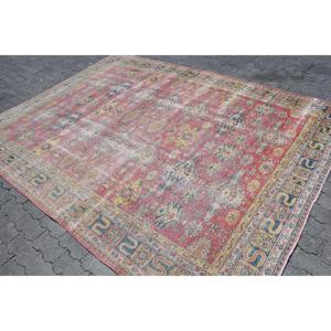 Vintage Turkish Rug 7.2x9.5 ft, <b>Red</b> Camouflage <b>Wool</b> Rug - Product Image 2
