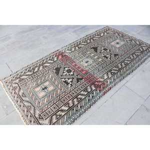 Turkish Vintage Rug, 3.7x7.4 ft Rug, <b>Brown</b> Polka dot <b>Wool</b> Rug - Product Image 3