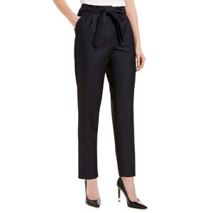 Pantaloni a sigaretta Calvin Klein da donna, a vita alta, antipiega, con laccetti frontali, taglio slim, blu navy, taglia 12 - Product Image 1