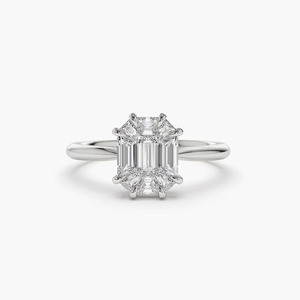 Bague de fiançailles solitaire en diamant véritable taille émeraude étincelante 1,25 CTW certifiée IGI, bijoux personnalisés en or rose 14 carats avec sertissage pavé - Product Image 3