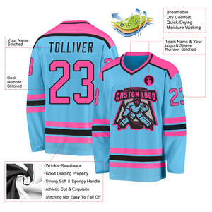Retro Sky Blue Pink Men's Ice Hockey Jersey Full Sublimation Breathable Mesh Private <b>Label</b> Athletic Club Uniform Custom Color - Product Image 3