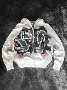 Nouveau personnalisé hommes solide fermeture éclair oiseau conception impression sweats à capuche en coton Streetwear 100% coton fermeture éclair à capuche fabricants en gros - Product Image 3