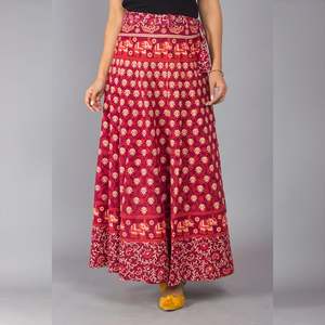 Falda Maxi de Gasa de Seda con Estampado Étnico Marrón, Cómoda y Transpirable, Diseño Acampanado en Línea A, Estilo Formal, con Bordados, Técnica Midi - Product Image 2