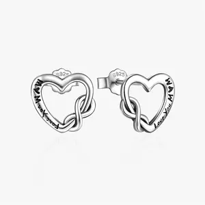 S925 Sterling Silver Vintage Black Mother's Day Gift Custom Earring Fine Jewelry Statement Luxury Heart Earrings Stud For Mom
