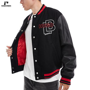 Chaqueta de lana y cuero negra personalizada con logotipos bordados y logotipo de McLaren dentro del producto de la fabricación de la temporada de invierno - Product Image 4