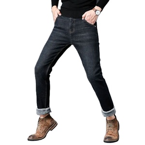 Jean en denim tissé coupe droite pour homme, bleu classique, extensible, tissu de qualité supérieure, OEM - Product Image 1