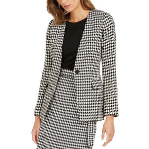 Blazer da Donna Calvin Klein con Stampa Pied-de-Poule e Bottone Singolo, Grigio, Taglia 8 - Product Image 1