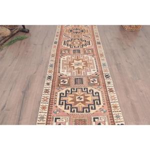 Turkish Runner Rug, 2.7x10.1 ft Vintage Rug, <b>Brown</b> <b>Wool</b> Rug - Product Image 3