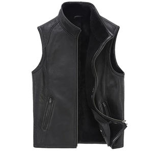 2025 hommes peau de vache en cuir véritable gilet polaire doublé épais chaud en cuir véritable décontracté sans manches vestes hiver gilet-unisexe - Product Image 6