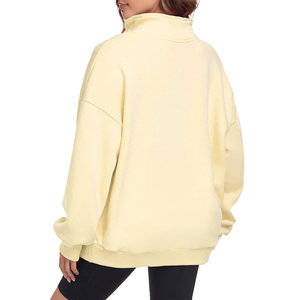 Vente en gros, sweat-shirt pour femme avec logo personnalisé, couleur unie, col montant, pull à capuche pour femme, pull à demi-fermeture éclair, sweat à capuche pour femme - Product Image 2
