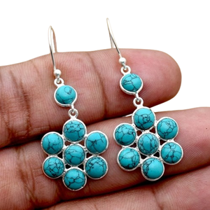 Natural Turquoise Gemstone <b>Fashionable</b> 925 Sterling Silver Handmade Dangle <b>Earrings</b> Jewelry Solid 925 Stamped Silver Jewelry - Product Image 1