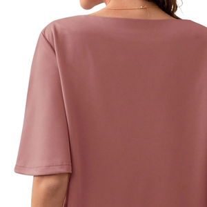 Blusa informal holgada de manga media para mujer, camisa de punto suave con cuello redondo de color liso, blusa de moda para el día a día, para primavera y verano - Product Image 5