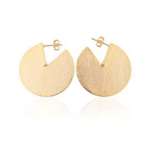 Geometric disc hoops earring light weight jewelry plain polished brushed finish ear studs hoops solid brass gold plated earrings