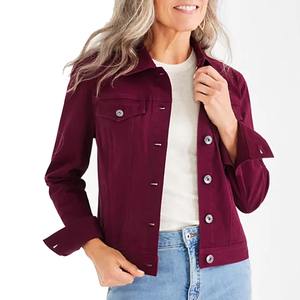 Cropped Denim Jacket for Women Solid Maroon Color High Quality Breathable light weight denim jacket for women - Product Image 3