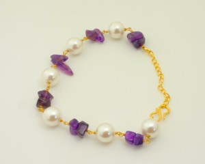 Thủ công Chuỗi Vòng Đeo tay tự nhiên thạch anh tím đá làm việc đồng mạ vàng thời trang vòng đeo tay cho phụ nữ và cô gái mặc trong đám cưới của - Product Image 4