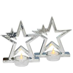 Set Of 2 Modern Silver Star Shaped <b>Tealight</b> <b>Candle</b> Holders Polished Porcelain Christmas Home Decor Ornament Affordable Price - Product Image 1