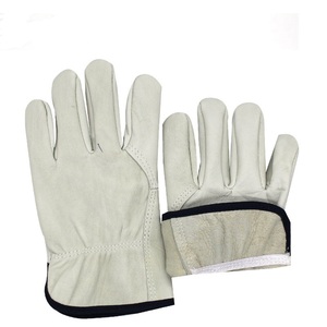 ถุงมือขับรถหนังแพะแบบมีปีกขนาด10นิ้วถุงมือหนังวัวสำหรับขับรถสีขาวสีเหลือง - Product Image 4