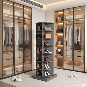 Nouvelle armoire à chaussures rotative grise à 360 degrés, 7 niveaux, en plastique, meuble de salon avec espace pour 28 paires de chaussures - Product Image 2