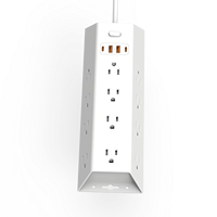 Soket ekstensi Strip daya listrik Multi Plug industri standar US 12 outlet AC 2 USB-A 2 USB-C Perlindungan lonjakan tahan lama