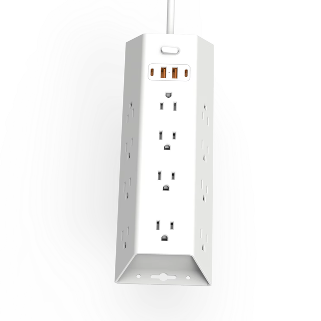 US Standard Industrial Multi Plug Electric Power Strip Extension Socket 12 AC Outlets 2 USB-A 2 USB-C Surge Protection Durable