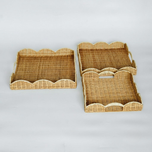 Stylish Scalloped Edge Rattan Tray Natural Wicker <b>Basket</b> For Organizing Items On Coffee Table Home Living Decor - Product Image 1