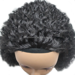 Nouveauté <span class=keywords><strong>Perruque</strong></span> Mi-Haute Mi-Basse <span class=keywords><strong>Synthétique</strong></span> Bandeau Ondulé Kinky Curly 22 Pouces Cheveux Noirs pour Femme sans Colle - Product Image 5