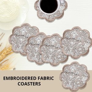 Tendance Nouvel ensemble de 8 sous-verres classiques taupe Bloc à main Pétoncles imprimés et brodés pour boissons Produit en gros - Product Image 5