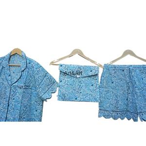 Conjunto de pijama corto de algodón suave lujoso con bloque de mano para mujer para uso diario informal de algodón transpirable para descansar - Product Image 3