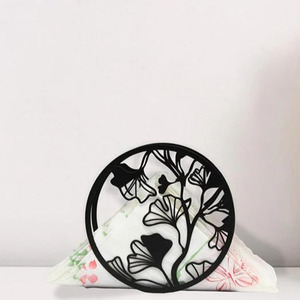 Porte-serviettes carré en acier métal noir mat de luxe élégant floral porte-serviettes pour Table Restaurant - Product Image 1