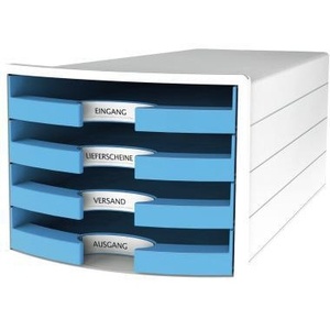 HAN IMPULS White Desktop & <b>Drawer</b> Organizer with 4 Light Blue Trend Colour <b>Drawers</b> Polystyrene 4-DIN A4 & DIN C4 Sizes - Product Image 1