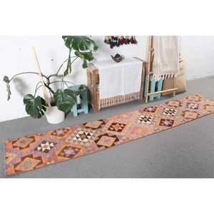 1.7x9.8 ft Turkish <b>Runner</b> <b>Rug</b>, Vintage Orange Floral <b>Rug</b> - Product Image 4