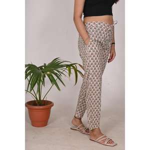 Cotton Block Print Pajamas for <b>Women</b> Floral Printed Sleepwear <b>Trousers</b> with Elastic Waist <b>Lightweight</b> & Comfy Fit Regular Size - Product Image 2