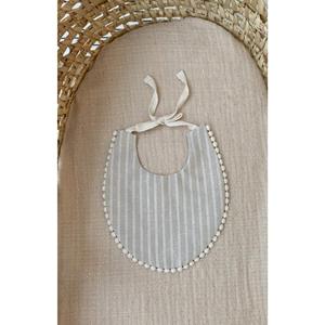 Bavoir bébé en lin double face beige rayé - Product Image 4