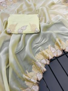 Sari Étnico de Seda Satén Organza con Bordado Jari, Estilo Exclusivo para Bodas y Fiestas, Última Moda en Boutiques Indias - Product Image 2