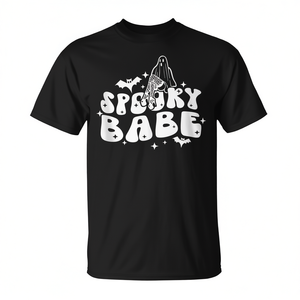Camiseta gráfica Spooky Babe Vibes con diseño de murciélagos de Halloween, fantasma y chica gótica - Product Image 2