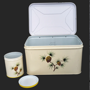 Caja de pan de lata rectangular retro vibrante que muestra un patrón floral psicodélico audaz y colorido de la era Groovy - Product Image 3