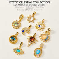 Pendentif Nazar en émail bleu plaqué or 18 carats avec breloques œil turc et lune pour la création de colliers et boucles d'oreilles DIY, cadeau pour femme