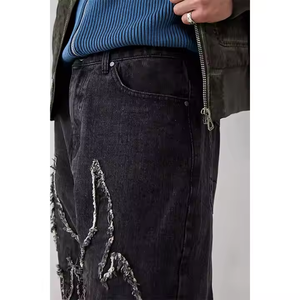 Jeans Ajustados de Estilo Hip Hop para Hombre, 100% Algodón, Ecológicos, Lavados, Estilo Urbano, con Parche con Logotipo Personalizado en Relieve - Product Image 3