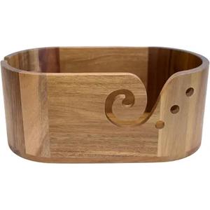 Bol à crochet lisse avec design tourbillon Bol en tricot d'acacia ovale en bois Accessoire de tricot portable disponible à bas prix - Product Image 4