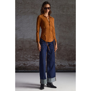 GRIMELANGE เสื้อเชิ้ตทรงเข้ารูปสำหรับผู้หญิงจาก Bogotan ผ้าซูเอตผูกเอว - Product Image 2