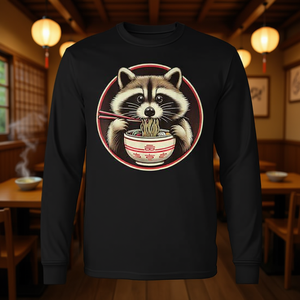 T-shirt a maniche lunghe con estetica giapponese Raccoon Ramen Kawaii Neko Japanese Noodles - Product Image 3