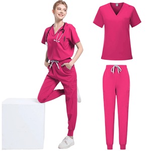 Uniformes médicos para mujeres y hombres, conjuntos de exfoliación de enfermera, cremallera básica Pro, pantalones con cordón superior de 2 piezas, Túnica delgada de satén de Enfermería de brezo - Product Image 4