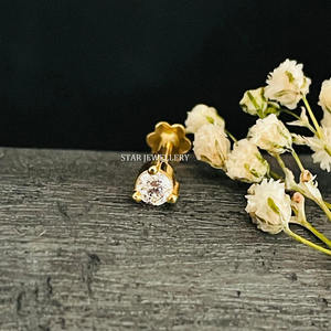 Bijoux fins en or rose 14 carats et or blanc avec diamants naturels, cadeau chrétien, clou d'oreille/clou de nez - Product Image 1