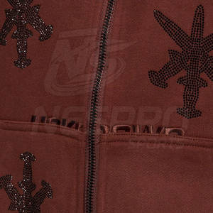 Meilleur matériel hiver décontracté fermeture éclair strass polaire poche sweats à capuche pour hommes manches longues Street Wear coton mélangé - Product Image 5